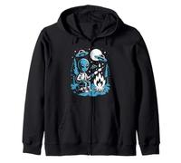 Blue Alien Roasting Marshmallows Campfire Funny UFO Night Felpa con Cappuccio