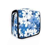 Blue and FLOWERs Beauty Bag con gancio per appendere borse da viaggio cosmetici impermeabili per donne verticale autoportante