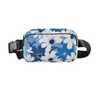 Blue and FLOWERs, grazioso marsupio a tracolla per donne, uomini, adolescenti, piccola borsa a tracolla con tracolla regolabile, per viaggi, corsa, escursionismo