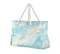 Blue and Gold Dream Water Ripple Sandproof Large Tote Bags per le donne da viaggio con cerniera Borse da viaggio per le donne Portare avanti Buone per i viaggi in piscina Nuoto Spiaggia Vacanze