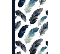 Blue and Gray Feathers Notebook Journal Hardcover: 120 Lined pages with modern endpages, 6 x 9, for school, home, office supplies, self care, gift