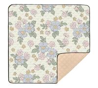 Blue and Peach - Tappetino da gioco per bambini con motivo floreale vintage, grande, robusto, per interni ed esterni, 1 pezzo, imbottito, 127 x 127 cm