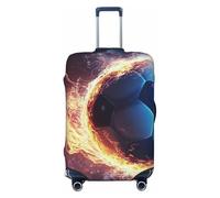 Blue and Red Flame Football - Copertura elastica per valigia, da viaggio, antigraffio, con stampa, Nero , XL