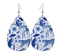 Blue And White Chinoiserie Animal Flower Pattern Orecchini Moda Orecchini In Pelle Leggera Orecchino In Pelle Per Decorazioni Carnevale