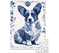 Blue And White Floral Dog Jigsaw Puzzle Impossible 1000 Pezzi Decorazione Per La Casa. Giochi Rilassamento E Intelligence Per Adulti E Ragazzi Da 14 Anni 70x50cm/1000pcs