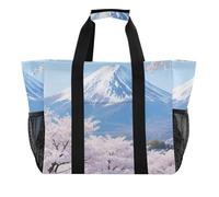 Blue and White Japanese Mount Fuji Cherry Blossoms Utility Bag Per Tronco Pieghevole Con Tasche Con Manici Grande Borsa Da Spiaggia, Fiori di ciliegio giapponese Monte Fuji blu e bianchi, 1 size, Moda