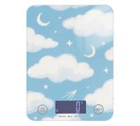 Blue and White Moon Clouds Cooking Food Scale Digital Kitchen 5 kg/5 g Facile da pulire Piccola bilancia grammi con 4 unità per fare sapone Dieta arrosto pesa para comida