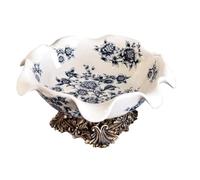 Blue and White Peony Fruit Plate,Creative Ceramic Fruit Tray with Resin Base,Candy Dishes,Party Snacks Platters for Table Decoration