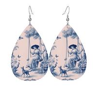 Blue And White Rococo-Style Garden Scene Art Orecchini In Pelle Divertenti Orecchini Moda Orecchino In Pelle Per Donna Carnevale