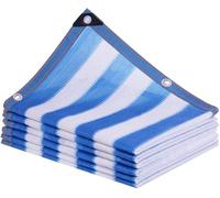Blue and White Striped Shade Mesh Fabric, Taped Edge Canopy Awning Rectangle, Commercial Grade, Fence Privacy Screen Net 90% Shading Rate(3mx6m/9.8ftx19.7ft)