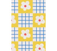 Blue and Yellow Check White Flowers 50 Watermark Blank Page Notebook/Journal