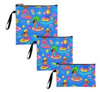 Blue Beach Party Cartoon Summer 3-Pack riutilizzabile Sandwich Snack Bag Multi-Use Food Bags per donne ragazze viaggio