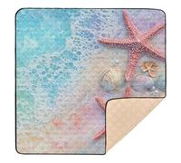 Blue Beach - Tappetino da gioco per bambini con conchiglie e stelle marine, per interni ed esterni, accogliente, traspirante, per neonati, neonati, neonati, bambini, 127 x 127 cm