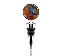 Blue Bird and Leaves Tappo per vino in metallo decorativo per bottiglie di vino Elegante riutilizzabile a prova di perdite Tappi per vino per regali Bar Vacanze Feste Matrimonio