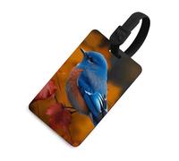Blue Bird and Leaves - Targhetta per bagagli con nome e carta d'identità, in pelle, impermeabile, accessori da viaggio per adulti, donne e uomini