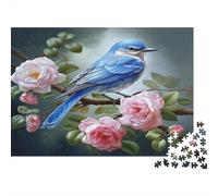 Blue Bird Floral Colourful Blue Jay on Roses 1000 Pieces Jigsaws Adults The Impossible Challenge Home Activity 38x26cm/1000pcs
