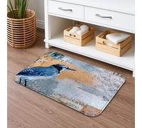 Blue Bird - Tappetino da bagno artistico ad asciugatura rapida, stile vintage acquatico e acquerello, assorbente, antiscivolo, in memory foam, lavabile, per bagno, WC, decorativo, 50 x 81 cm
