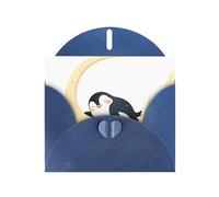 Blue BROLEO Penguins on the Crescent Moon - Biglietto di auguri per Natale, compleanno, San Valentino, anniversario di matrimonio e inviti per feste