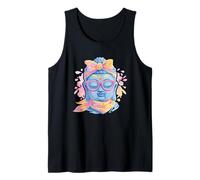 Blue Buddha Kawaii Spiritual Portrait Graphic Occhiali Rosa Canotta