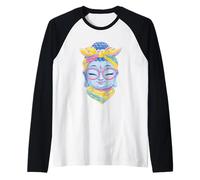 Blue Buddha Kawaii Spiritual Portrait Graphic Occhiali Rosa Maglia con Maniche Raglan