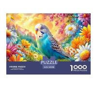 Blue Budgie in Colorful Floral Meadow Puzzle Da 1000 Pezzi Parrot Perfetto Per Uomini, Donne, Anziani E over 65 52x38cm/1000pcs