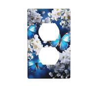 Blue Butterflies White Flowers Wall Plates Covers 1 Gang Duplex Light Switch Cover Plate Electric Wall Plates Receptacle Covers Decorative Outlet Covers Per Home Decor