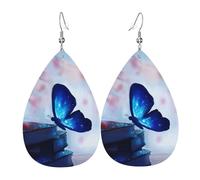 Blue Butterfly 1 Orecchini da donna in pelle a forma di goccia sono adatti per feste, feste e regali., Misura unica