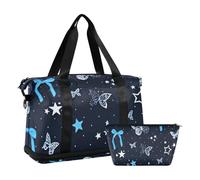 Blue Butterfly Bow Carry on Bag con tasca bagnata tracolla regolabile borsa da palestra per viaggi di lavoro grande capacità per uomini donne