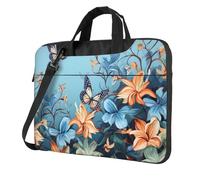 Blue Butterfly Floral Laptop Bag 14 pollici, borsa per computer da 14 pollici, borsa a tracolla per computer portatile protettiva a 360 gradi