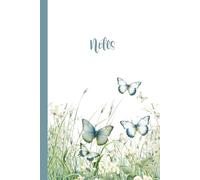 Blue Butterfly Hardcover Notebook - Glossy Finish: 6x9 inches - 150 pages - college ruled - blue - green - simple