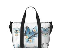 Blue Butterfly On Blossom Flo stampato Tote Bag Borsa a tracolla portatile da donna adatta per allenamenti in palestra pendolarismo e viaggi