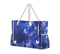 Blue Butterfly Picture Frame Borsa da viaggio portatile Tote con tasche laterali Borsa da viaggio portatile con portabicchieri sul lato