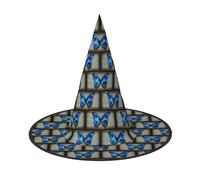 Blue Butterfly Printing - Confezione da 2 cappelli da strega morbidi per Halloween, carnevale, feste in maschera, tappi salvaspazio