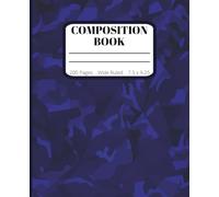 Blue Camo Composition Notebook: Wide Ruled Lined Paper - 200 Pages - 7.5 x 9.25 in: Stylish Camouflage School Notebook for Boys, Girls, Students & Writers - soft Blue Military Design