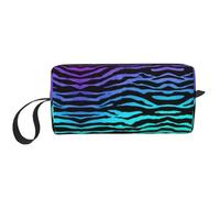 Blue Camouflage Zebra Stripes Print Portable Cosmetic Pouch, Travel Storage Case, Zippered Organizer Bag for Quick Access