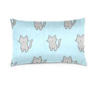 Blue Cartoon Cat Standard/Queen Size federa in raso per capelli e pelle federe cotone leggero, morbido facile da pulire fundas para almohada decorativas 50,8 x 76,2 cm Set di 2