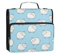Blue Cartoon Sheep 3 anelli Zip Up Raccoglitore con manico e tracolla rimovibile Include tasca con zip Borsa organizer per documenti per scuola/ufficio Paquete de gestión de documentos