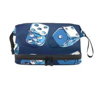 Blue Casino Dices - Trousse a doppio strato per cosmetici per donne e ragazze, borsa da viaggio per trucchi, pratica borsa organizer con scomparto per pennelli, Multi, 27x15x14 cm/10.6x5.9x5.5 in,