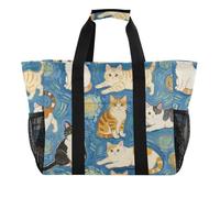 Blue Cat Art Painting Utility Bag per baule pieghevole con tasche con manici grande borsa da spiaggia, Pittura arte gatto blu, 1 size, Moda