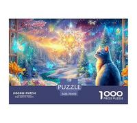 Blue Cat by Window, Snowy Night with Glowing Star Puzzle Da 1000 Pezzi Cute Pet Cat Sfida Di Ingegno Per Tutte Le Età 70x50cm/1000pcs