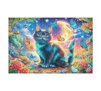 Blue Cat Galaxy Starry Puzzle 1000 Pezzi Per Adulti Coppie Cartone Spesso Resistente Per Serate in Casa Insieme Con Poster Incluso Regalo Di Anniversario Qualità 1000 PCS