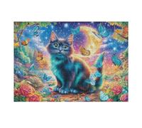Blue Cat Galaxy Starry Rompicapo 300 Pezzi Per Nonni E Nipoti Cartone Rigido Esercizio Mentale Per Serate in Famiglia Da Passatempo Con Poster Incluso 300 PCS