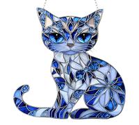 Blue Cat Sun Catcher - 8 Inch 2D Acrylic Hanging Ornament For Car Mirror & Christmas Tree, Prism Effect For Rainbows | Gift For Cat Lovers, Reflective Decor For Home, Office & Gifting