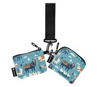 Blue Cattle of The Bohemian Tribe Dual Coin Purse Porta carte di credito Portafoglio Piccolo Portatile Cerniera Cash Coin Purse con Portachiavi per Donna 2 Confezioni portatarjetas para