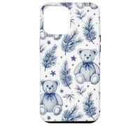 Blue Christmas Toile Teddy Bear Vintage French Country Custodia per iPhone 12 Pro Max