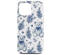Blue Christmas Toile Teddy Bear Vintage French Country Custodia per iPhone 13 Pro Max