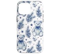 Blue Christmas Toile Teddy Bear Vintage French Country Custodia per iPhone 16 Pro Max