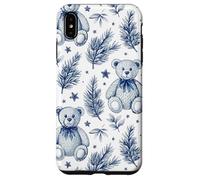 Blue Christmas Toile Teddy Bear Vintage French Country Custodia per iPhone XS Max