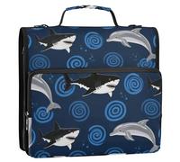Blue Circles Sharks 3,8 cm 3 anelli robusto raccoglitore con cerniera con tracolla e manico multi-tasca portfolio portatile per studenti di medie dimensioni
