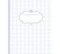 Blue Composition Notebook: Cute Blue Striped Plaid with Blue Coquette Bow, Preppy Aesthetic, Wide Rule, 110 Page